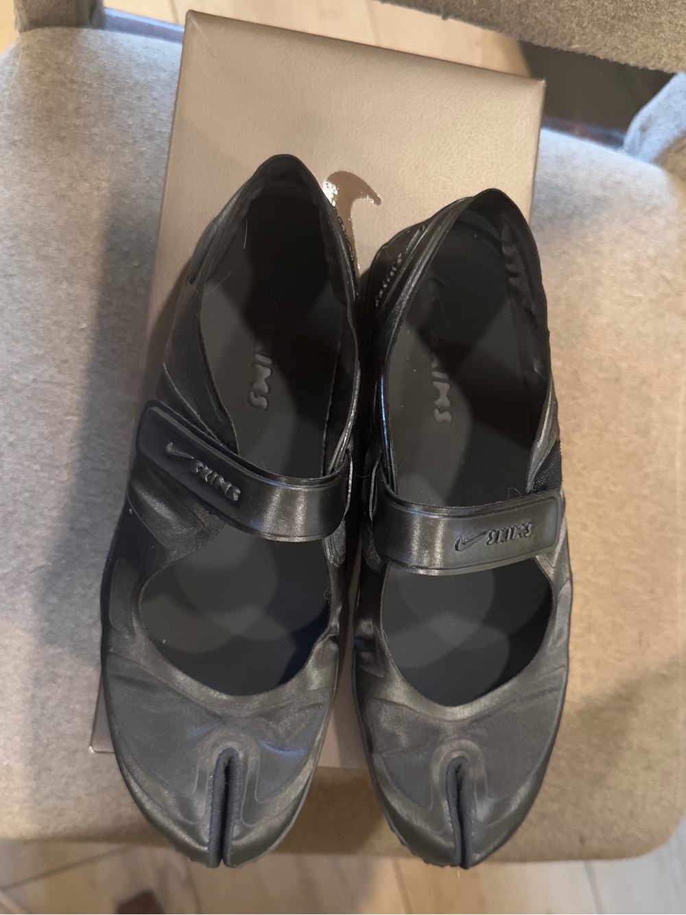 SKIMS Black Split-Toe Mary Jane Flats with Strap